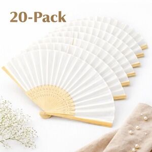 New Set of 20 Chinese Style Bamboo/White Paper Folding Fan Wedding Party Favor